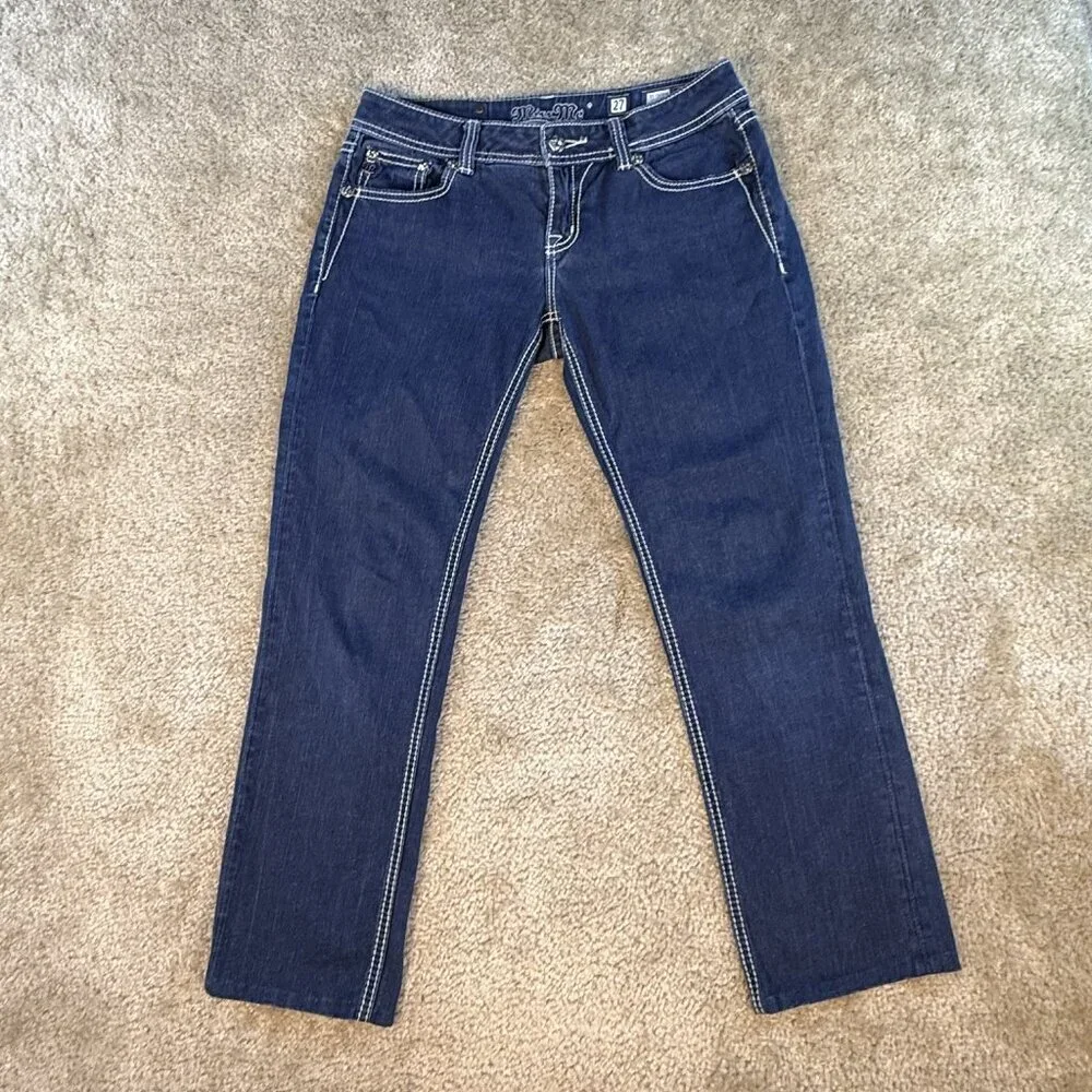 MISS ME Jeans EASY SKINNY JE5735ESR 27 Embellished Stretch HEMMED 31X26 F701